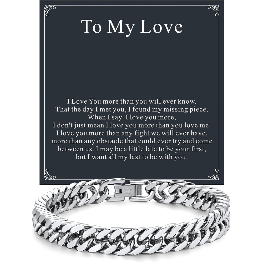 image:imageChainsHouse Cuban Link Chain Bracelet Anniversary Birthday Valentines Fathers Day Stainless SteelBlack Bracelet Men To My Man Love Husband Dad Chain Bracelet for Men Him Jewelry Gifts01To My LoveSteel