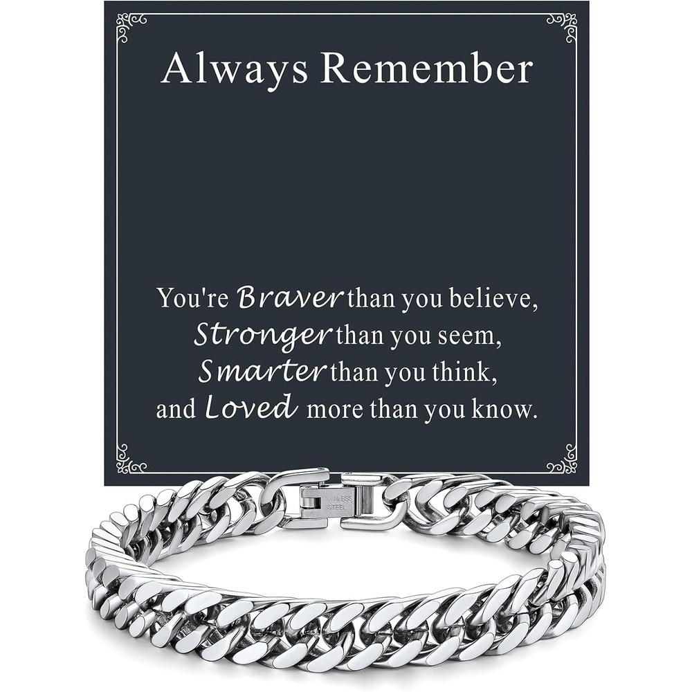 image:imageChainsHouse Cuban Link Chain Bracelet Anniversary Birthday Valentines Fathers Day Stainless SteelBlack Bracelet Men To My Man Love Husband Dad Chain Bracelet for Men Him Jewelry Gifts01Always RememberSteel