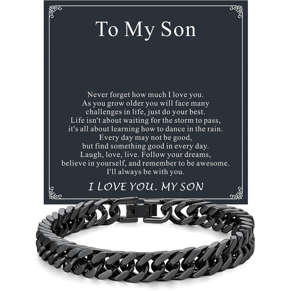 image:imageChainsHouse Cuban Link Chain Bracelet Anniversary Birthday Valentines Fathers Day Stainless SteelBlack Bracelet Men To My Man Love Husband Dad Chain Bracelet for Men Him Jewelry Gifts02To My SonBlack