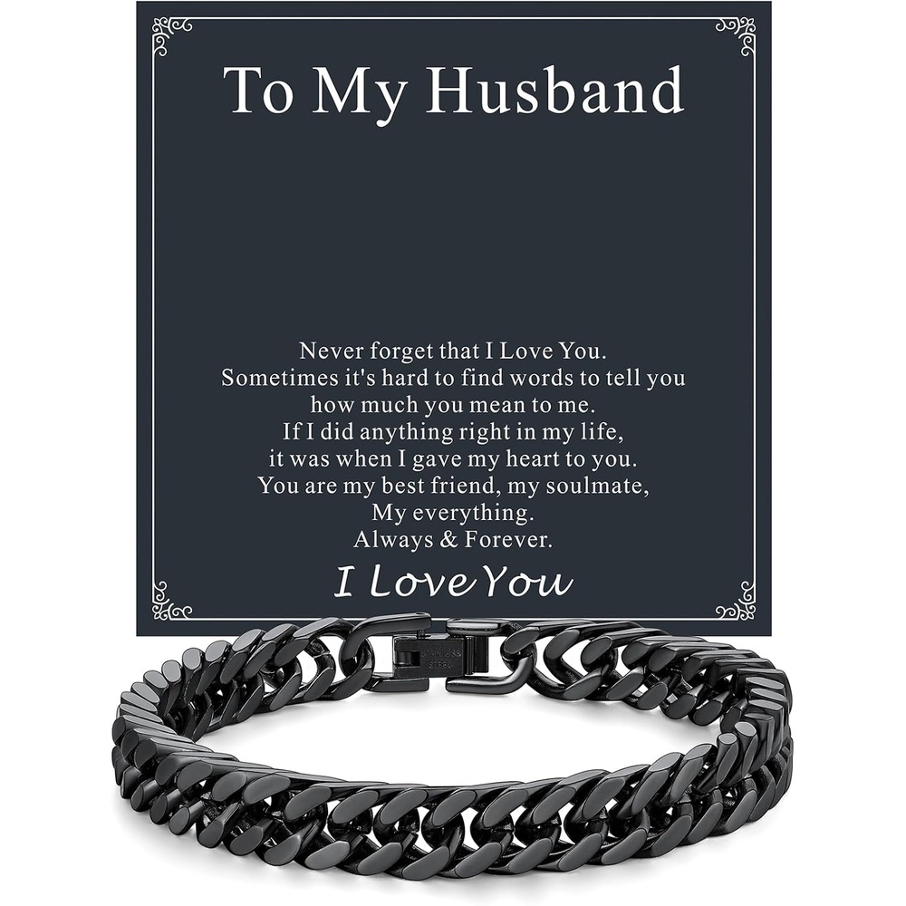 image:imageChainsHouse Cuban Link Chain Bracelet Anniversary Birthday Valentines Fathers Day Stainless SteelBlack Bracelet Men To My Man Love Husband Dad Chain Bracelet for Men Him Jewelry Gifts02To My HusbandBlack