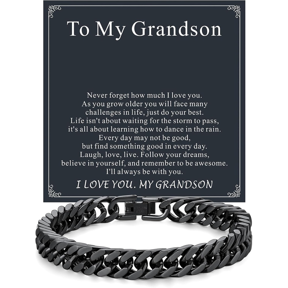 image:imageChainsHouse Cuban Link Chain Bracelet Anniversary Birthday Valentines Fathers Day Stainless SteelBlack Bracelet Men To My Man Love Husband Dad Chain Bracelet for Men Him Jewelry Gifts02To My GrandsonBlack