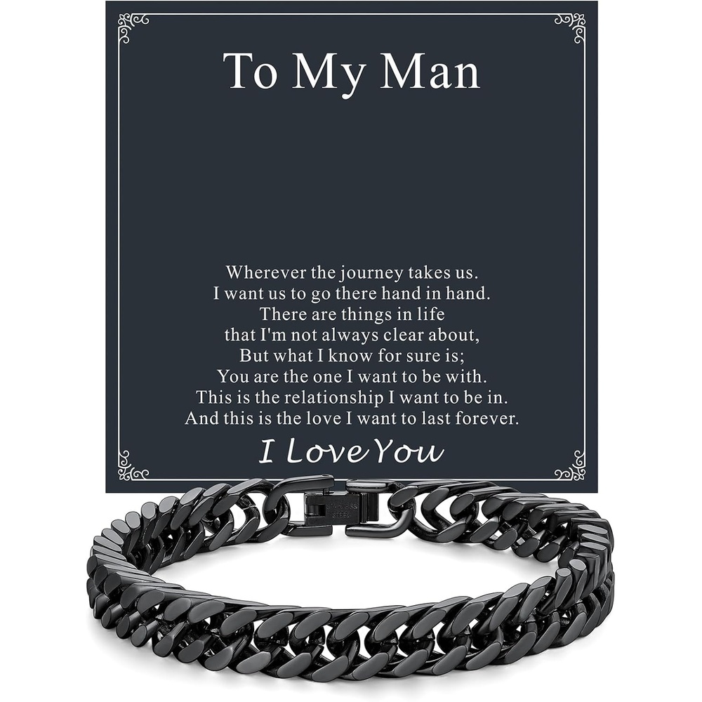 image:imageChainsHouse Cuban Link Chain Bracelet Anniversary Birthday Valentines Fathers Day Stainless SteelBlack Bracelet Men To My Man Love Husband Dad Chain Bracelet for Men Him Jewelry Gifts02To My ManBlack