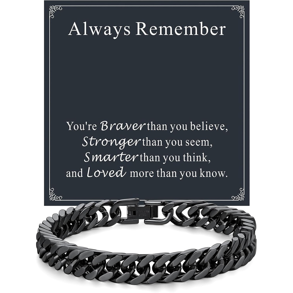 image:imageChainsHouse Cuban Link Chain Bracelet Anniversary Birthday Valentines Fathers Day Stainless SteelBlack Bracelet Men To My Man Love Husband Dad Chain Bracelet for Men Him Jewelry Gifts02Always RememberBlack