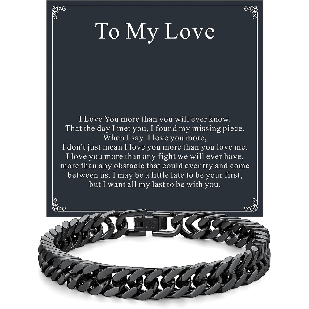 image:imageChainsHouse Cuban Link Chain Bracelet Anniversary Birthday Valentines Fathers Day Stainless SteelBlack Bracelet Men To My Man Love Husband Dad Chain Bracelet for Men Him Jewelry Gifts02To My LoveBlack