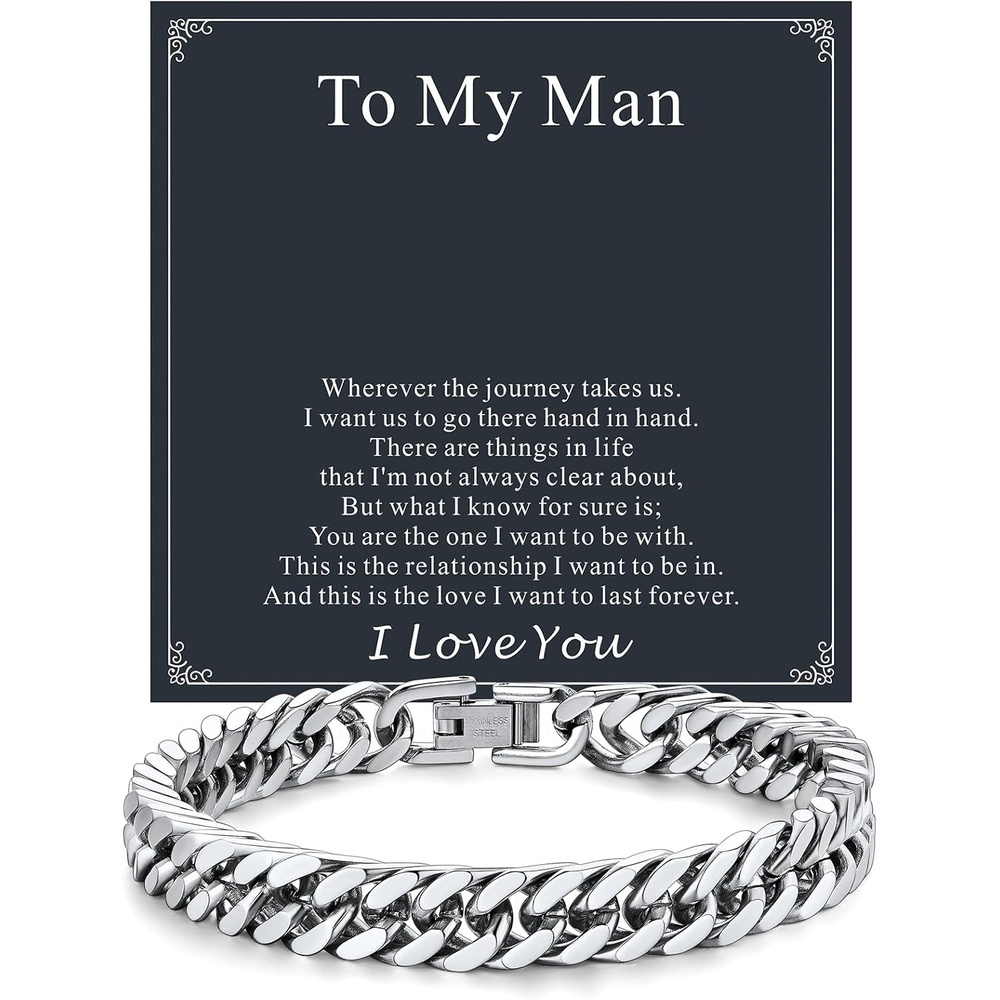 image:imageChainsHouse Cuban Link Chain Bracelet Anniversary Birthday Valentines Fathers Day Stainless SteelBlack Bracelet Men To My Man Love Husband Dad Chain Bracelet for Men Him Jewelry Gifts01To My ManSteel