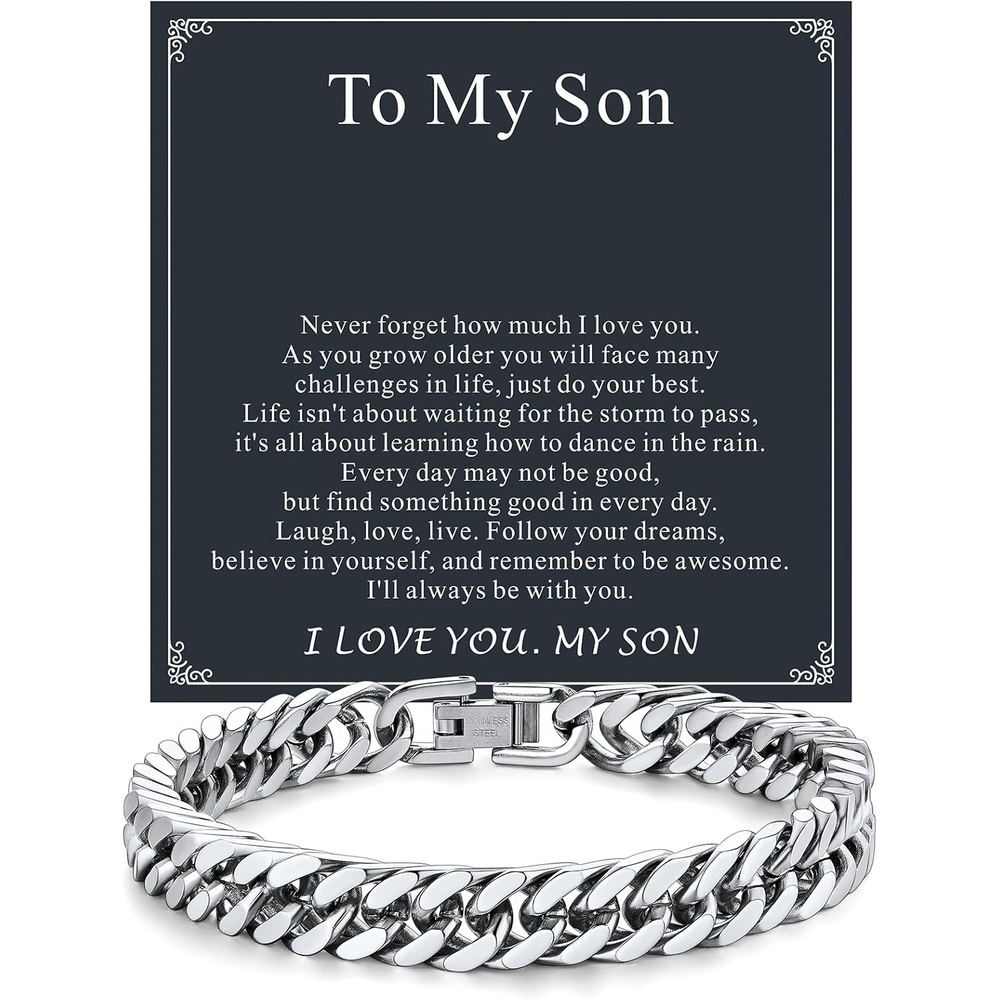 image:imageChainsHouse Cuban Link Chain Bracelet Anniversary Birthday Valentines Fathers Day Stainless SteelBlack Bracelet Men To My Man Love Husband Dad Chain Bracelet for Men Him Jewelry Gifts01To My SonSteel