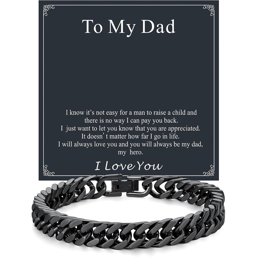 image:imageChainsHouse Cuban Link Chain Bracelet Anniversary Birthday Valentines Fathers Day Stainless SteelBlack Bracelet Men To My Man Love Husband Dad Chain Bracelet for Men Him Jewelry Gifts02To My DadBlack