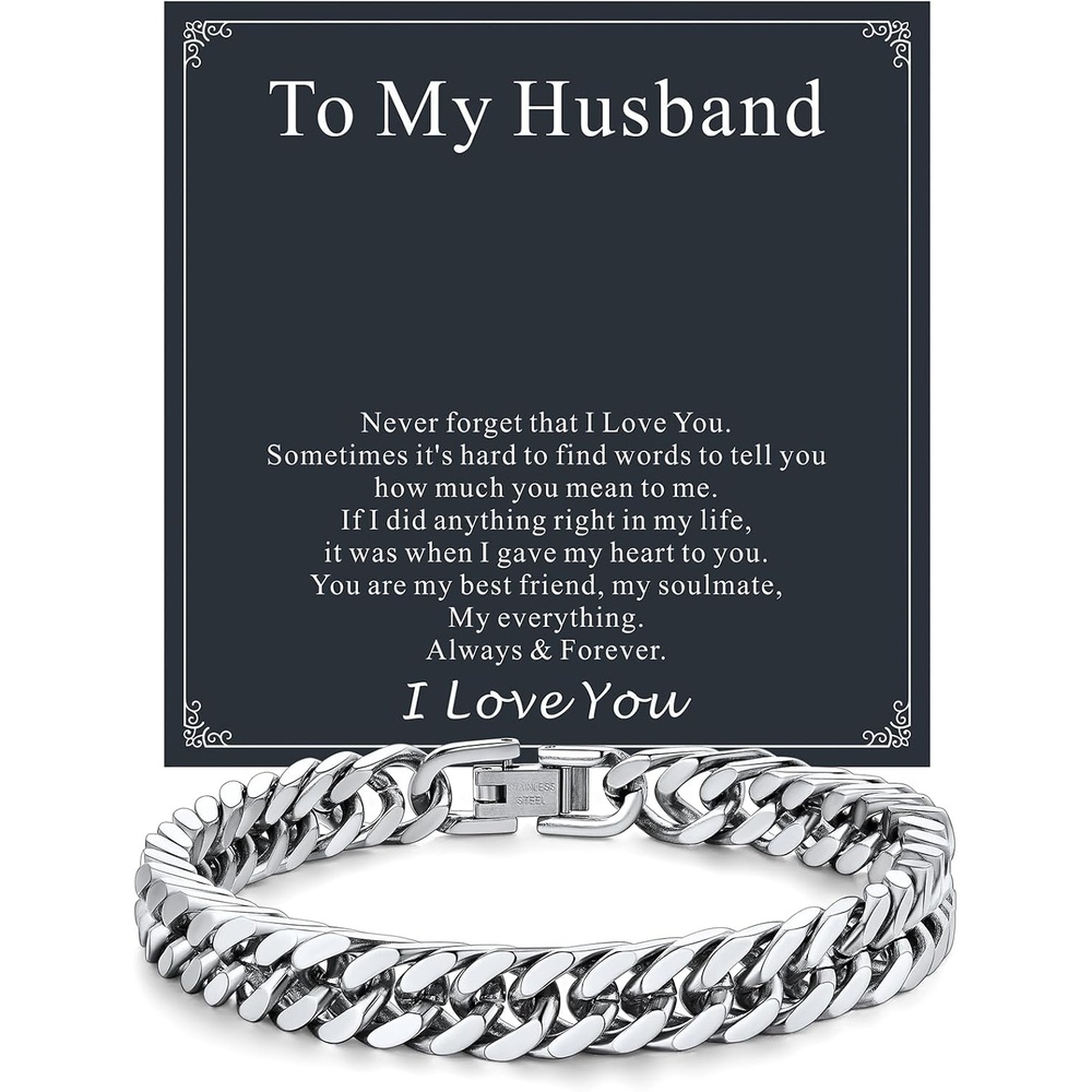 image:imageChainsHouse Cuban Link Chain Bracelet Anniversary Birthday Valentines Fathers Day Stainless SteelBlack Bracelet Men To My Man Love Husband Dad Chain Bracelet for Men Him Jewelry Gifts01To My HusbandSteel