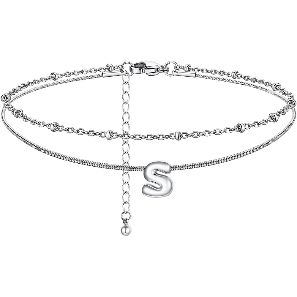 image:imageChainsHouse Initial Ankle Bracelets for Women Waterproof 14K Gold Plated Layered Initial Anklets Non Tarnish Adjustable Stainless Steel Womens Ankle Summer Beach Foot JewelryStainless Steel