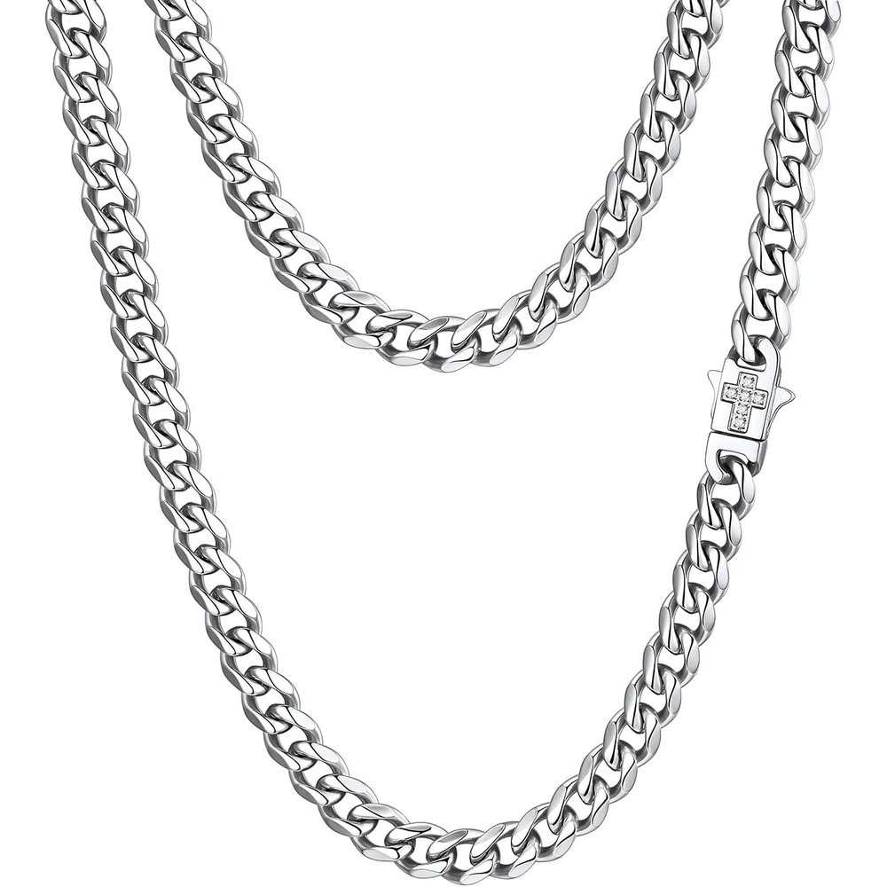 image:imageChainsHouse Mens Cuban Link Chain Necklace 6912mm 1830inch Stainless Steel Gold Black with Iced Out Cross Clasp Hip Hop Chunky Jewelry for Mena 6mm widthsteel
