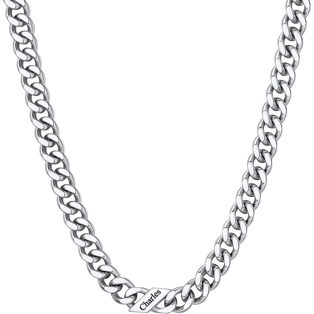 image:imageChainsHouse Personalized Cuban Link Chain for Men WomenCustom Engraved 16 Names5mm7mm9mm12mm Width Chain Name Necklace with Gift BoxHypoallergenic amp WaterproofMSteelWomen9mm width