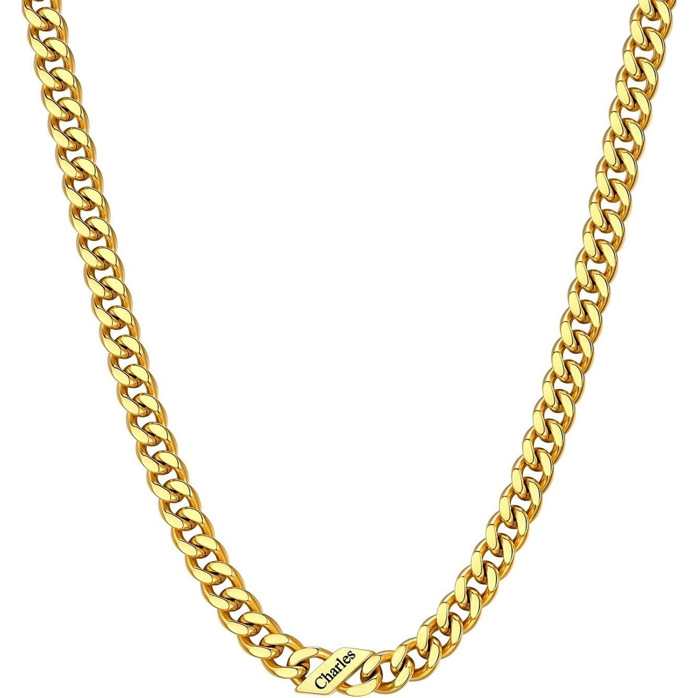 image:imageChainsHouse Personalized Cuban Link Chain for Men WomenCustom Engraved 16 Names5mm7mm9mm12mm Width Chain Name Necklace with Gift BoxHypoallergenic amp WaterproofDGoldMen7mm width