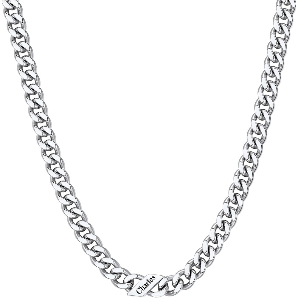 image:imageChainsHouse Personalized Cuban Link Chain for Men WomenCustom Engraved 16 Names5mm7mm9mm12mm Width Chain Name Necklace with Gift BoxHypoallergenic amp WaterproofLSteelWomen7mm width