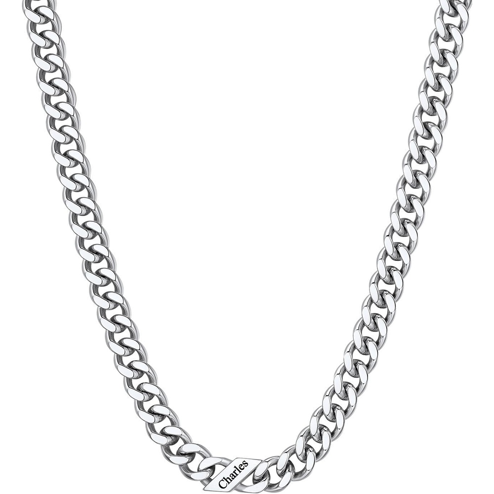 image:imageChainsHouse Personalized Cuban Link Chain for Men WomenCustom Engraved 16 Names5mm7mm9mm12mm Width Chain Name Necklace with Gift BoxHypoallergenic amp WaterproofBSteelMen9mm width