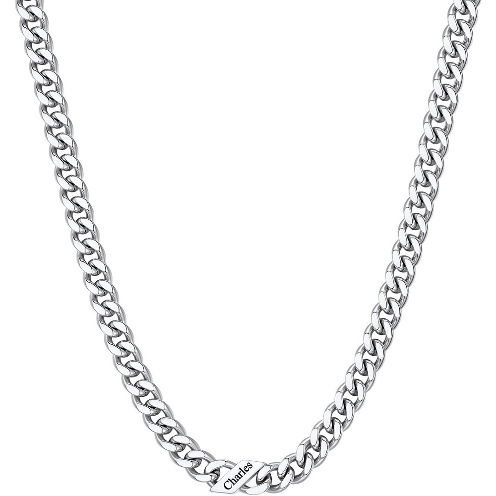 image:imageChainsHouse Personalized Cuban Link Chain for Men WomenCustom Engraved 16 Names5mm7mm9mm12mm Width Chain Name Necklace with Gift BoxHypoallergenic amp WaterproofASteelMen7mm width