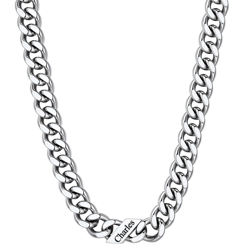 image:imageChainsHouse Personalized Cuban Link Chain for Men WomenCustom Engraved 16 Names5mm7mm9mm12mm Width Chain Name Necklace with Gift BoxHypoallergenic amp WaterproofCSteelMen12mm width