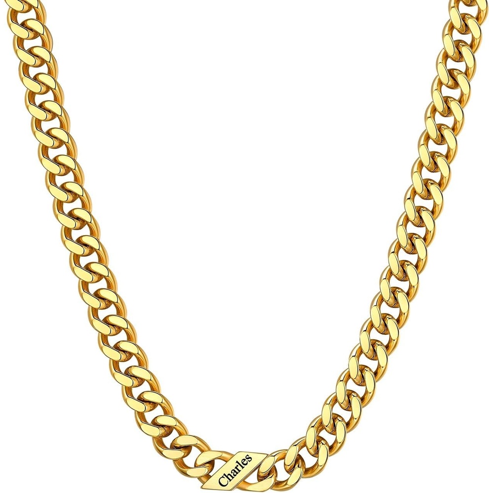 image:imageChainsHouse Personalized Cuban Link Chain for Men WomenCustom Engraved 16 Names5mm7mm9mm12mm Width Chain Name Necklace with Gift BoxHypoallergenic amp WaterproofPGoldWomen9mm width