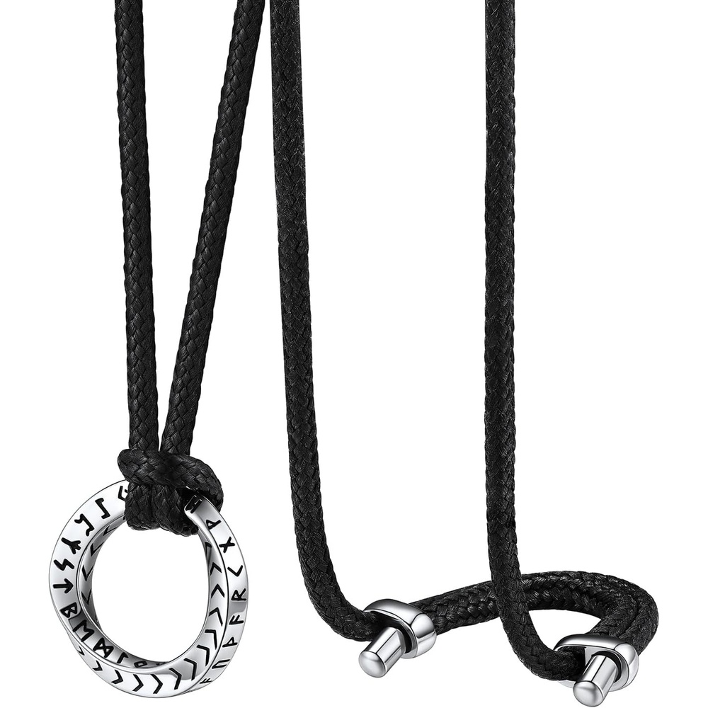 image:imageChainsHouse Viking Rune Necklace for Men Stainless Steel Norse Mobius Ring amp Viking Circle Pendant Nordic Mythology Protection Amulet with Adjustable Wax Cord with Gift Boxa Mobius RingSteel