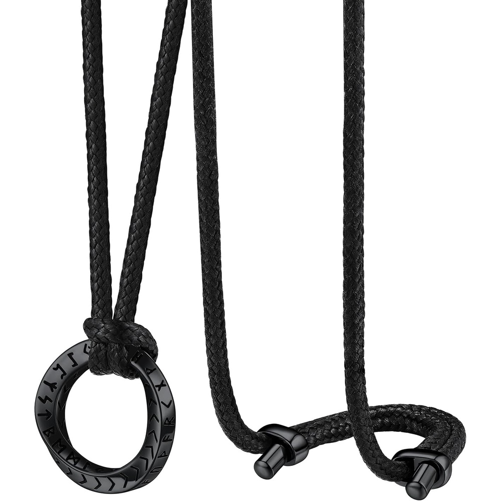 image:imageChainsHouse Viking Rune Necklace for Men Stainless Steel Norse Mobius Ring amp Viking Circle Pendant Nordic Mythology Protection Amulet with Adjustable Wax Cord with Gift Boxb Mobius RingBlack