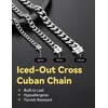 ChainsHouse Mens Cuban Link Chain Necklace 6/9/12mm, 18-30inch, Stainless Steel Gold Black with Iced Out Cross Clasp, Hip Hop Chunky Jewelry for Men(a. 6mm width-steel)