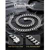 ChainsHouse Mens Cuban Link Chain Necklace 6/9/12mm, 18-30inch, Stainless Steel Gold Black with Iced Out Cross Clasp, Hip Hop Chunky Jewelry for Men(b. 12mm width-steel)