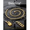 ChainsHouse Mens Cuban Link Chain Necklace 6/9/12mm, 18-30inch, Stainless Steel Gold Black with Iced Out Cross Clasp, Hip Hop Chunky Jewelry for Men(e. 6mm width-gold plated)