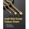 ChainsHouse Mens Cuban Link Chain Necklace 6/9/12mm, 18-30inch, Stainless Steel Gold Black with Iced Out Cross Clasp, Hip Hop Chunky Jewelry for Men(f. 9mm width-gold plated)