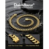 ChainsHouse Mens Cuban Link Chain Necklace 6/9/12mm, 18-30inch, Stainless Steel Gold Black with Iced Out Cross Clasp, Hip Hop Chunky Jewelry for Men(f. 9mm width-gold plated)