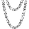 ChainsHouse Mens Cuban Link Chain Necklace 6/9/12mm, 18-30inch, Stainless Steel Gold Black with Iced Out Cross Clasp, Hip Hop Chunky Jewelry for Men(b. 12mm width-steel)