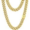 ChainsHouse Mens Cuban Link Chain Necklace 6/9/12mm, 18-30inch, Stainless Steel Gold Black with Iced Out Cross Clasp, Hip Hop Chunky Jewelry for Men(g. 12mm width-gold plated)