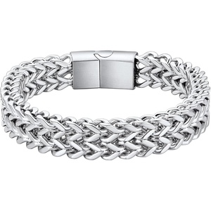 ChainsHouse Bracelet for Men, 316L Stainless Steel Franco Cuban Link Chain Bracelet with Sturdy Clasp, 6/10/12MM Widths, 7.5/8.3/9 Inch Lengths, Gift for Husband or Dad(03-12mm width-Steel)