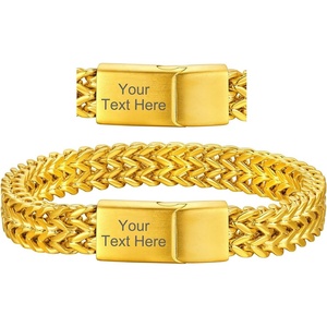 ChainsHouse Bracelet for Men, 316L Stainless Steel Franco Cuban Link Chain Bracelet with Sturdy Clasp, 6/10/12MM Widths, 7.5/8.3/9 Inch Lengths, Gift for Husband or Dad(17: 10mm-Gold Plated-Custom)