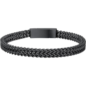ChainsHouse Bracelet for Men, 316L Stainless Steel Franco Cuban Link Chain Bracelet with Sturdy Clasp, 6/10/12MM Widths, 7.5/8.3/9 Inch Lengths, Gift for Husband or Dad(04-6mm width-Black)