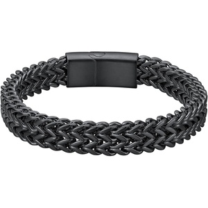 ChainsHouse Bracelet for Men, 316L Stainless Steel Franco Cuban Link Chain Bracelet with Sturdy Clasp, 6/10/12MM Widths, 7.5/8.3/9 Inch Lengths, Gift for Husband or Dad(05-10mm width-Black)