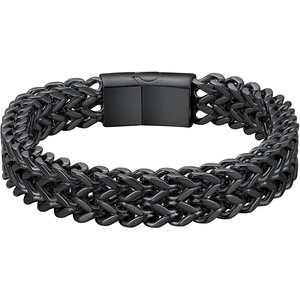 ChainsHouse Bracelet for Men, 316L Stainless Steel Franco Cuban Link Chain Bracelet with Sturdy Clasp, 6/10/12MM Widths, 7.5/8.3/9 Inch Lengths, Gift for Husband or Dad(06-12mm width-Black)