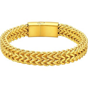 ChainsHouse Bracelet for Men, 316L Stainless Steel Franco Cuban Link Chain Bracelet with Sturdy Clasp, 6/10/12MM Widths, 7.5/8.3/9 Inch Lengths, Gift for Husband or Dad(08-10mm width-Gold)