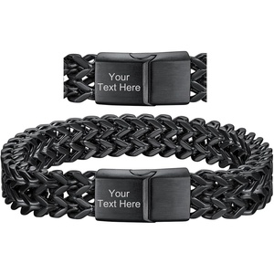 ChainsHouse Bracelet for Men, 316L Stainless Steel Franco Cuban Link Chain Bracelet with Sturdy Clasp, 6/10/12MM Widths, 7.5/8.3/9 Inch Lengths, Gift for Husband or Dad(15: 12mm-Black-Custom)