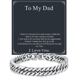 ChainsHouse Cuban Link Chain Bracelet Anniversary Birthday Valentines Father’s Day Stainless Steel/Black Bracelet Men, To My Man Love Husband Dad, Chain Bracelet for Men Him Jewelry Gifts(01-To My Dad-Steel)