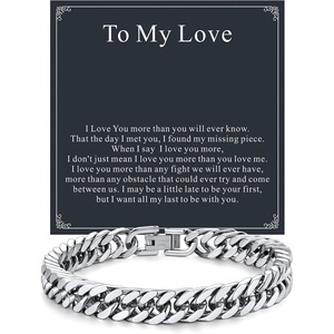 ChainsHouse Cuban Link Chain Bracelet Anniversary Birthday Valentines Father’s Day Stainless Steel/Black Bracelet Men, To My Man Love Husband Dad, Chain Bracelet for Men Him Jewelry Gifts(01-To My Love-Steel)