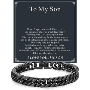 ChainsHouse Cuban Link Chain Bracelet Anniversary Birthday Valentines Father’s Day Stainless Steel/Black Bracelet Men, To My Man Love Husband Dad, Chain Bracelet for Men Him Jewelry Gifts(02-To My Son-Black)
