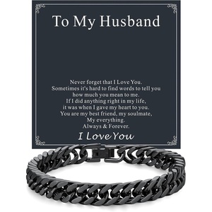 ChainsHouse Cuban Link Chain Bracelet Anniversary Birthday Valentines Father’s Day Stainless Steel/Black Bracelet Men, To My Man Love Husband Dad, Chain Bracelet for Men Him Jewelry Gifts(02-To My Husband-Black)