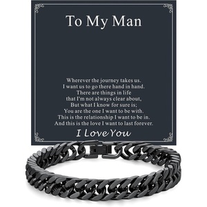 ChainsHouse Cuban Link Chain Bracelet Anniversary Birthday Valentines Father’s Day Stainless Steel/Black Bracelet Men, To My Man Love Husband Dad, Chain Bracelet for Men Him Jewelry Gifts(02-To My Man-Black)