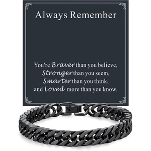 ChainsHouse Cuban Link Chain Bracelet Anniversary Birthday Valentines Father’s Day Stainless Steel/Black Bracelet Men, To My Man Love Husband Dad, Chain Bracelet for Men Him Jewelry Gifts(02-Always Remember-Black)