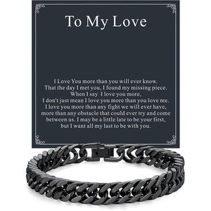 ChainsHouse Cuban Link Chain Bracelet Anniversary Birthday Valentines Father’s Day Stainless Steel/Black Bracelet Men, To My Man Love Husband Dad, Chain Bracelet for Men Him Jewelry Gifts(02-To My Love-Black)