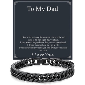 ChainsHouse Cuban Link Chain Bracelet Anniversary Birthday Valentines Father’s Day Stainless Steel/Black Bracelet Men, To My Man Love Husband Dad, Chain Bracelet for Men Him Jewelry Gifts(02-To My Dad-Black)