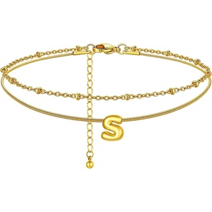 ChainsHouse Initial Ankle Bracelets for Women Waterproof, 14K Gold Plated Layered Initial Anklets Non Tarnish, Adjustable Stainless Steel Women’s Ankle Summer Beach Foot Jewelry(Gold)