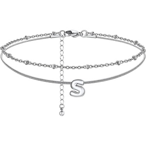 ChainsHouse Initial Ankle Bracelets for Women Waterproof, 14K Gold Plated Layered Initial Anklets Non Tarnish, Adjustable Stainless Steel Women’s Ankle Summer Beach Foot Jewelry(Stainless Steel)