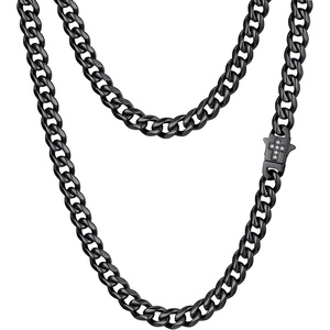 ChainsHouse Mens Cuban Link Chain Necklace 6/9/12mm, 18-30inch, Stainless Steel Gold Black with Iced Out Cross Clasp, Hip Hop Chunky Jewelry for Men(c. 6mm width-black)