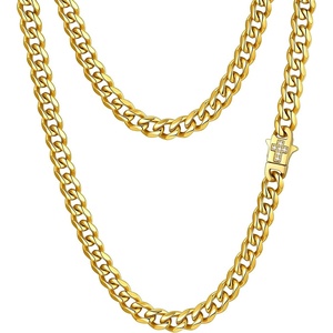 ChainsHouse Mens Cuban Link Chain Necklace 6/9/12mm, 18-30inch, Stainless Steel Gold Black with Iced Out Cross Clasp, Hip Hop Chunky Jewelry for Men(e. 6mm width-gold plated)