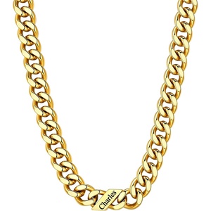 ChainsHouse Personalized Cuban Link Chain for Men Women,Custom Engraved 1-6 Names,5mm/7mm/9mm/12mm Width Chain Name Necklace with Gift Box,Hypoallergenic & Waterproof(G-Gold-Men-9mm width)